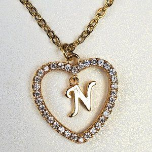 Initials N Heart Pendant Necklace For Women /Zircon Gemstones/ Love Necklaces